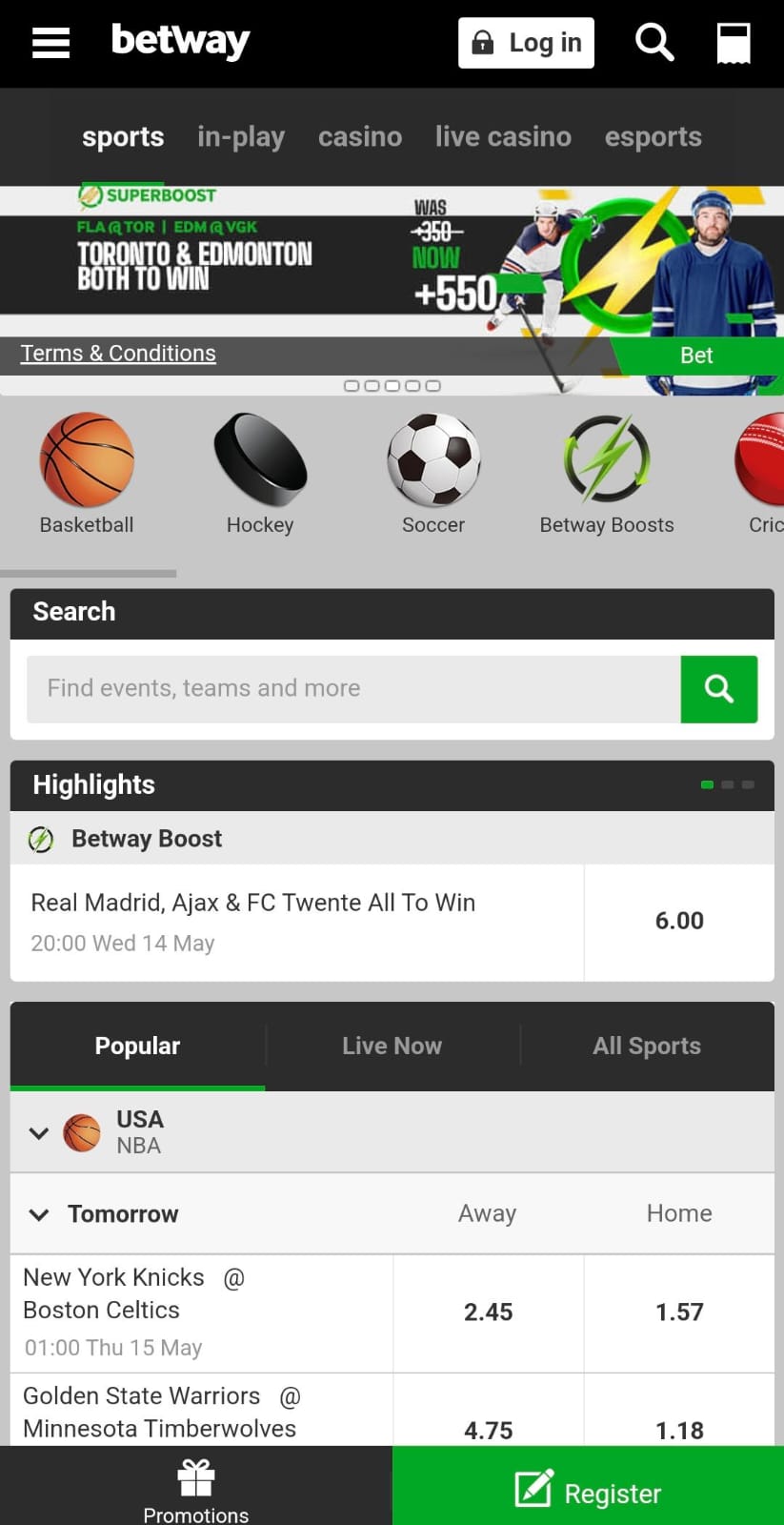 Betway Homepage