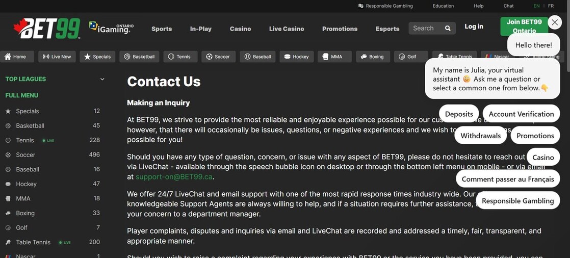 Contact Bet99