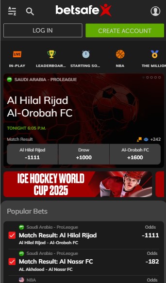 Betsafe Homepage mobile