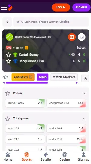 TonyBet Live Wetten Screenshot