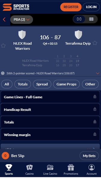 Sportsnteraction Live Betting 