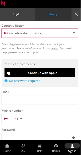 Neobet Sign in
