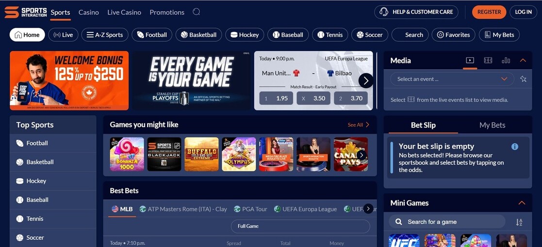 sports interaction Homepage