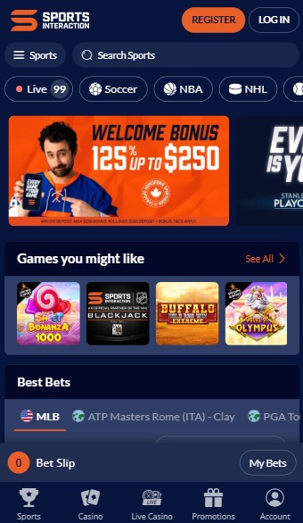 sports interaction Homepage