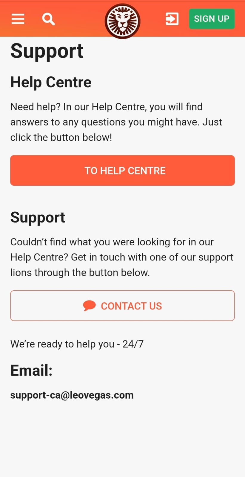 Support LeoVegas