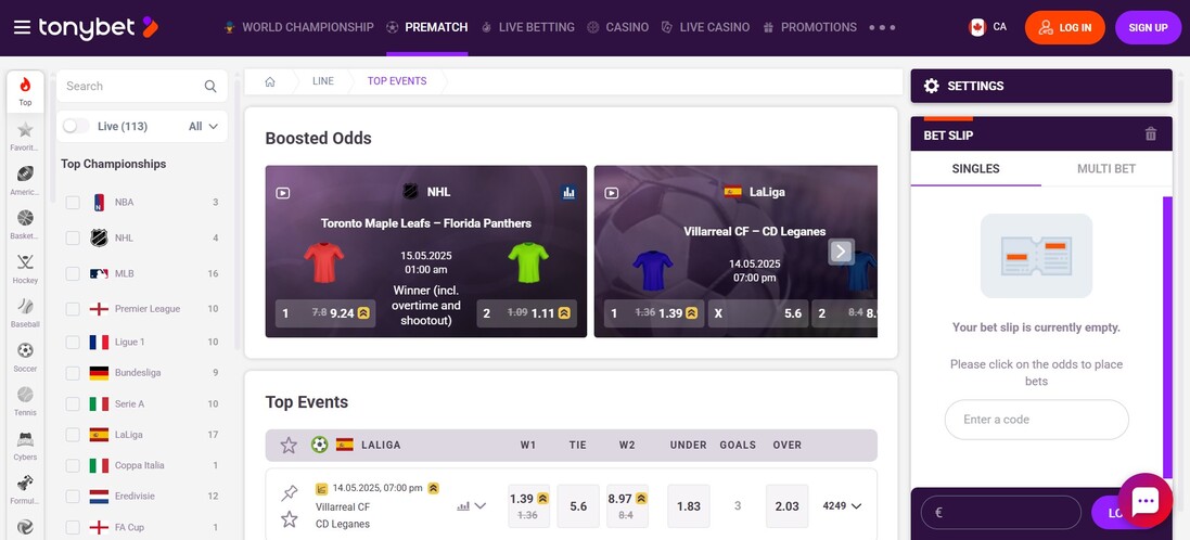 Tonybet Homepage