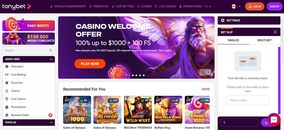 Tonybet Homepage 