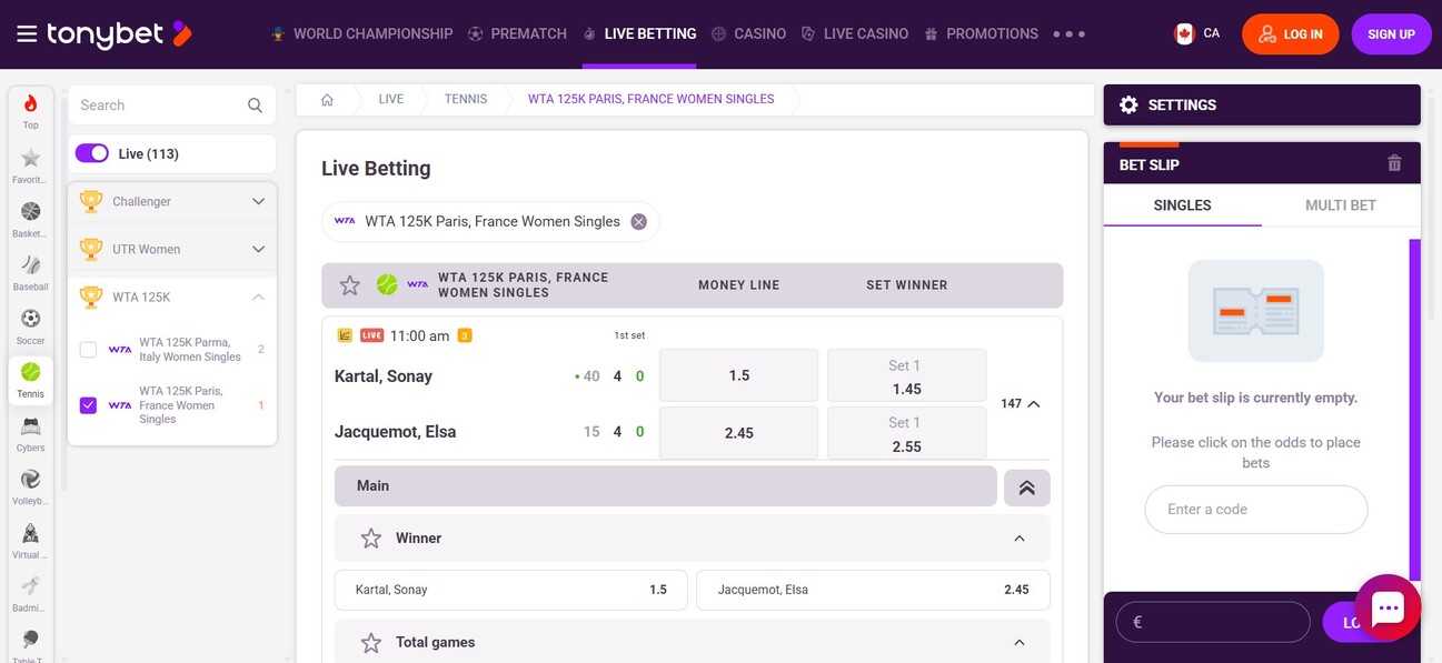 Tonybet Live Betting