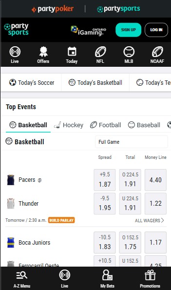 PartySports Homepage Canada