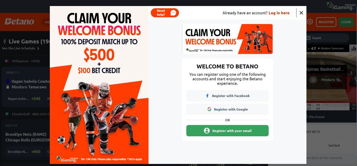 Register Betano pc