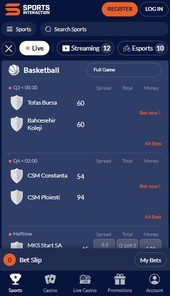Sports Interaction LiveBetting Mobile