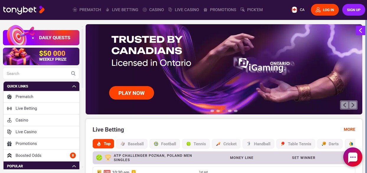 Tonybet Homepage Canada