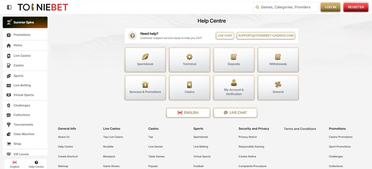 Help Center Tooniebet Canada Sportsbook