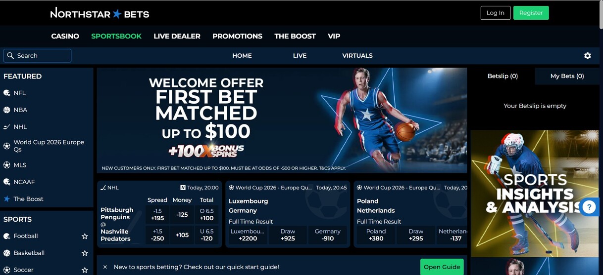 NorthStar Bets Canada Homepage Sportsbook pc