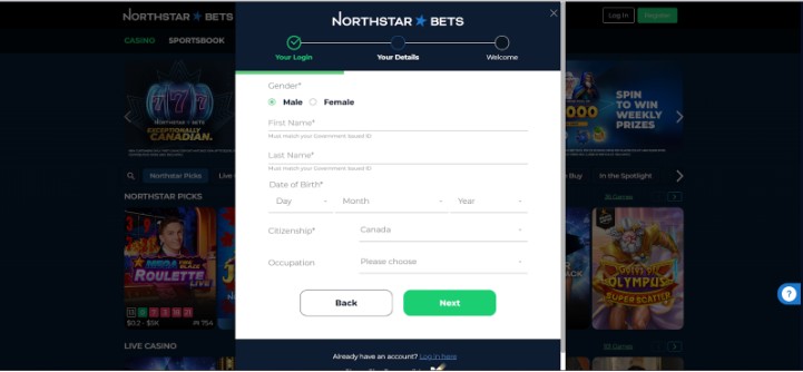 NorthStar Bets Canada Registration Step3