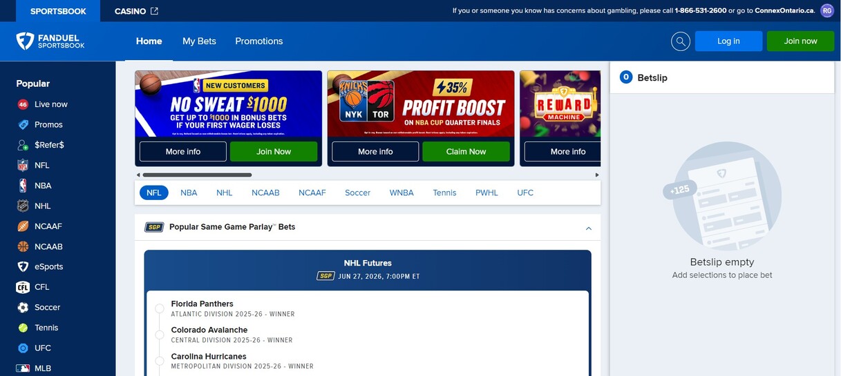 Fanduel Sportsbook Canada Homepage pc