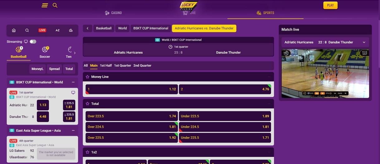 Lucky Casino Canada Sports Live betting pc