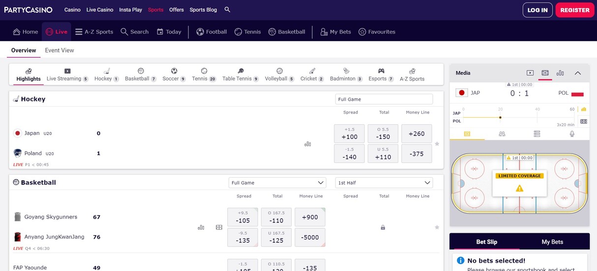 PartyCasino sports Canada Live Betting pc