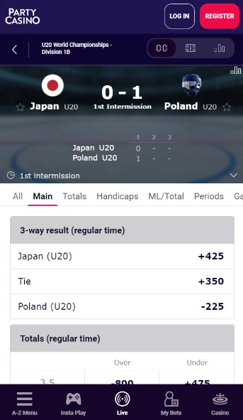 PartyCasino sports Canada Live Betting