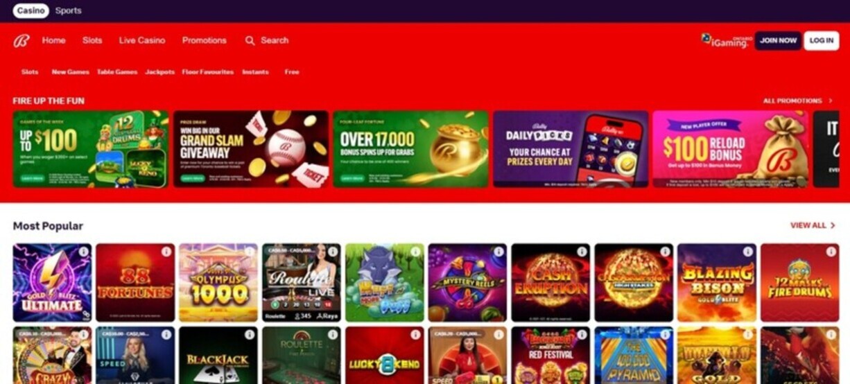 Bally bet Canada Casino Homepage pc