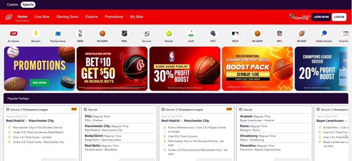 Bally bet Canada Sports Homepage pc