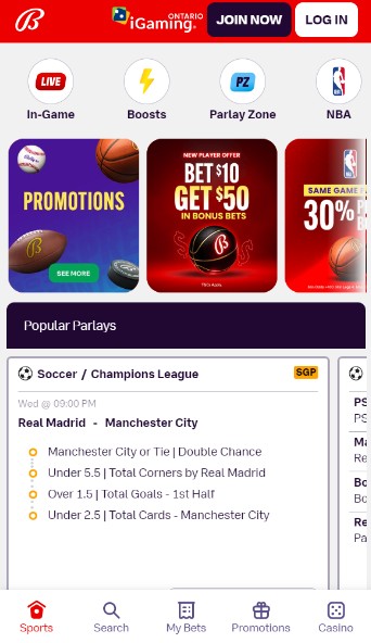 Bally bet Canada Sports Homepage