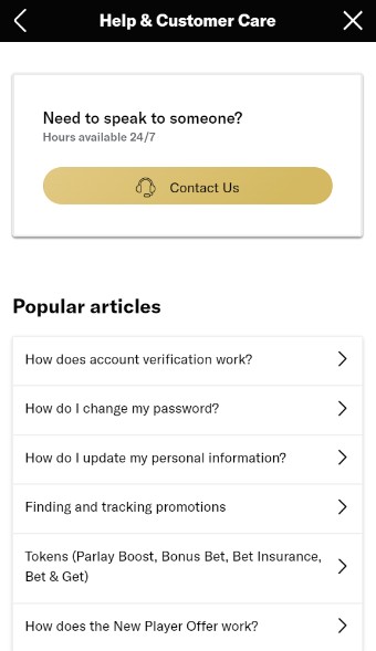 BetMGM Sports Ontario Customer Help mobile