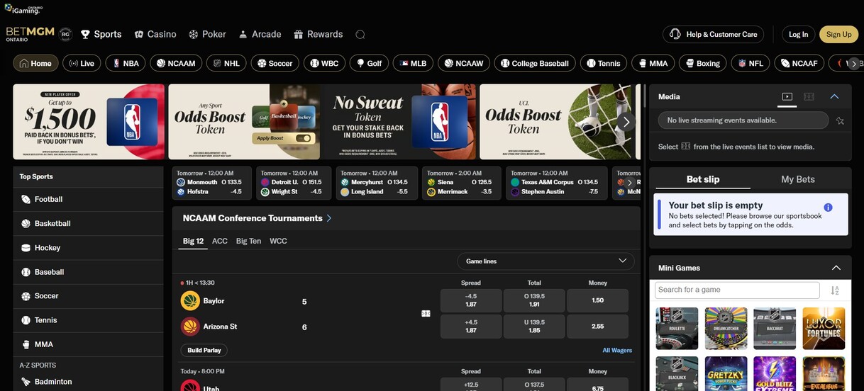 BetMGM Sports Ontario Homepage pc