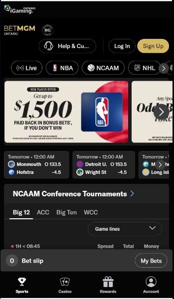 BetMGM Sports Ontario Homepage