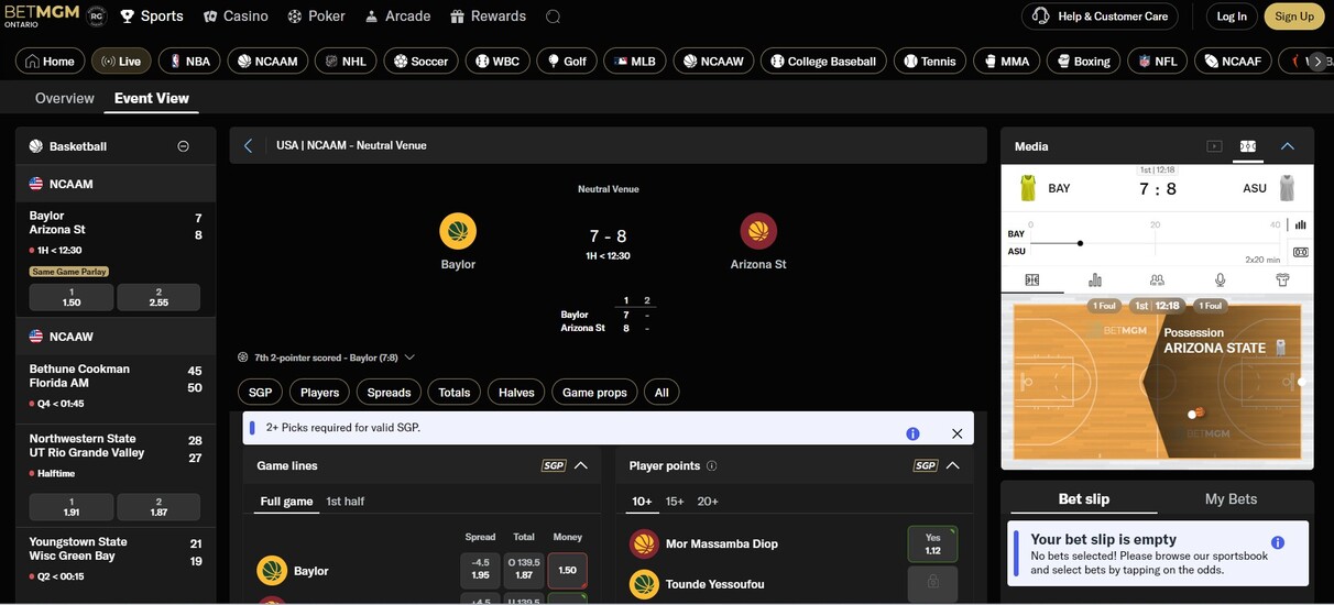 BetMGM Sports Ontario Live Betting pc