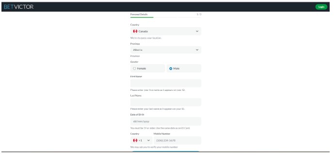 Betvictor Sports Ontario Registration Step2