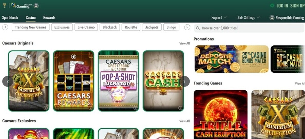 Caesars Canada Casino Homepage pc