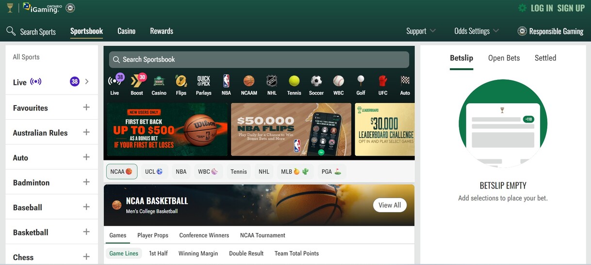 Caesars Canada Sports Homepage pc