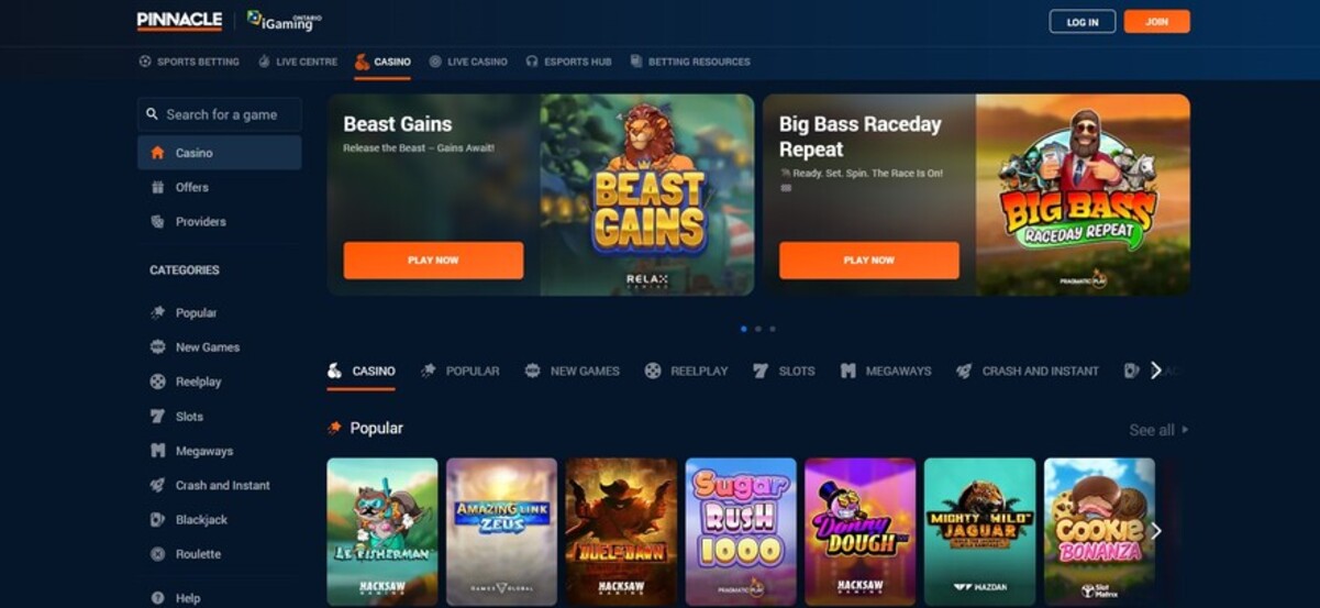 Pinnacle Canada Casino Homepage pc