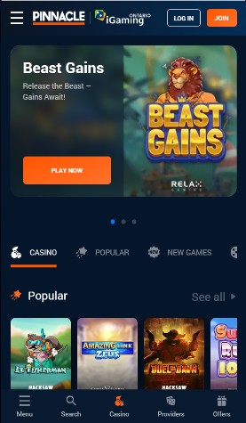 Pinnacle Canada Casino Homepage