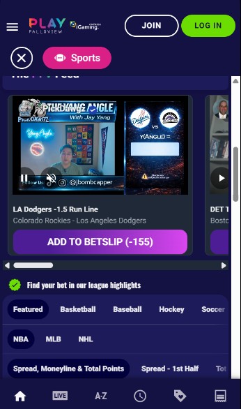 Play Fallsview Canada Sportsbook Live betting mobile version