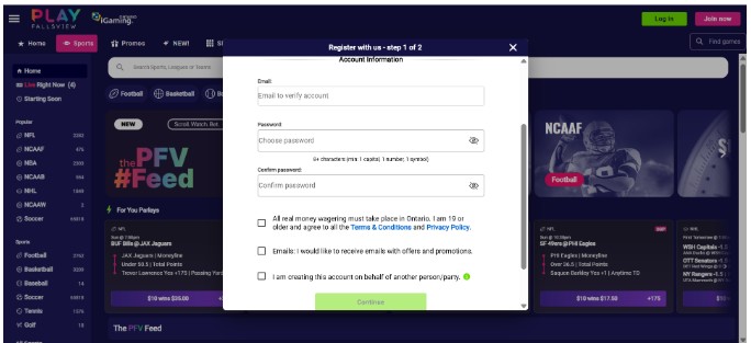 Play Fallsview Sportsbook Canada Registration Step2