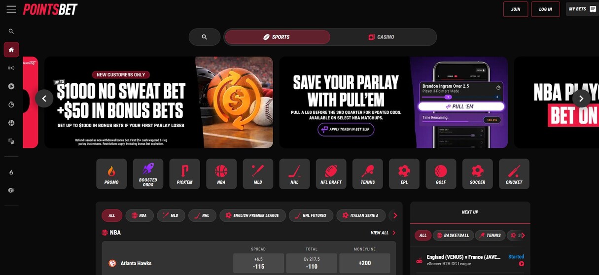 PointsBet Canada Homepage Sports pc