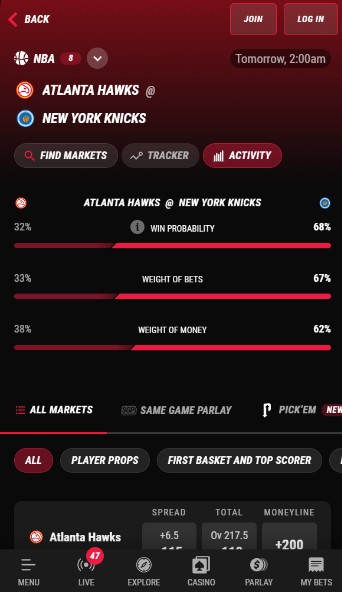 PointsBet Canada Sports Live betting