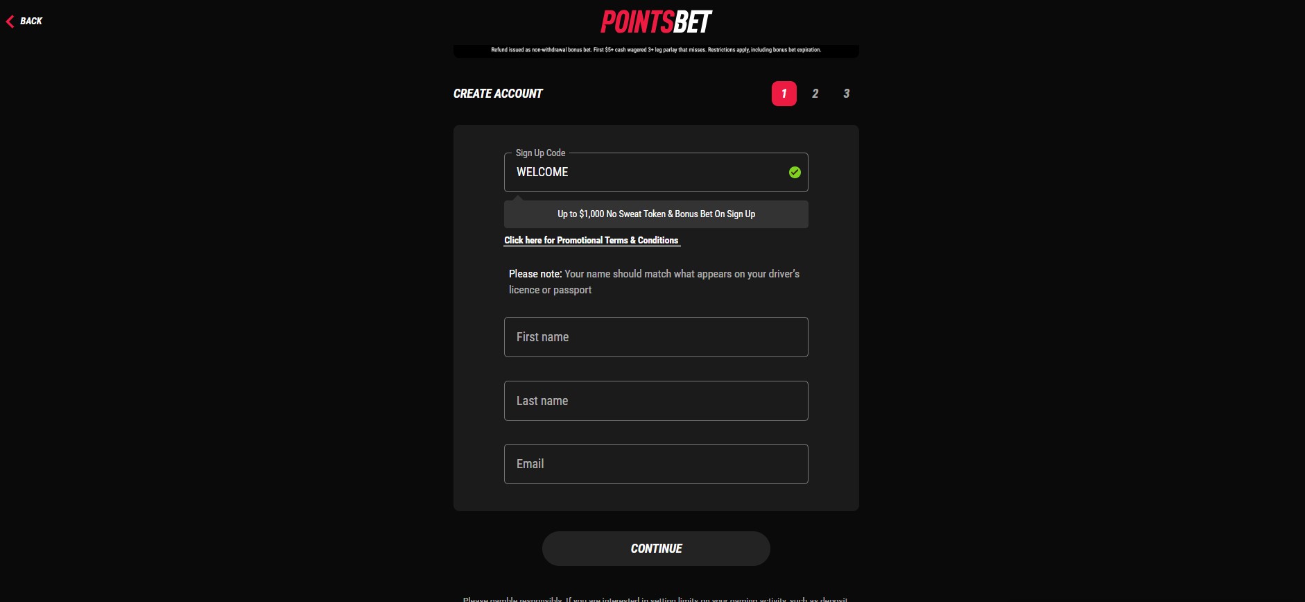 PointsBet Canada Sports Registration