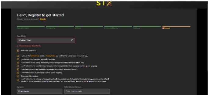 STX Sportsbook Canada Registration Step5