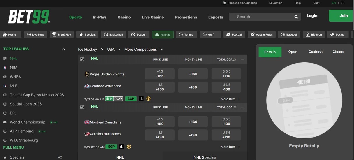 Bet99 Betting Hockey Canada pc