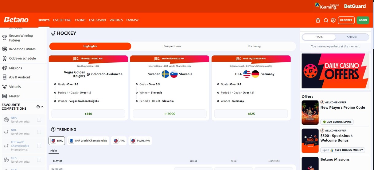 Betano Betting Hockey Canada pc