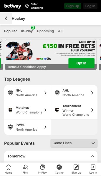 Betway Betting Hockey Canada