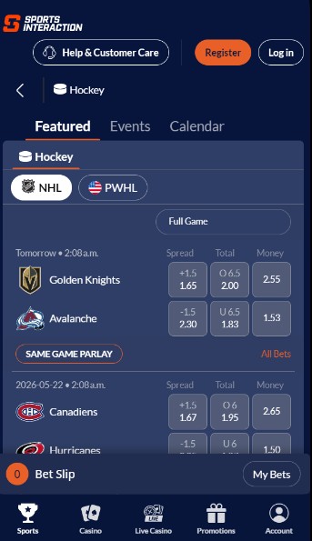 Sportsinteraction Betting Hockey Canada