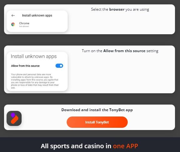 Install Tonybet app last steps